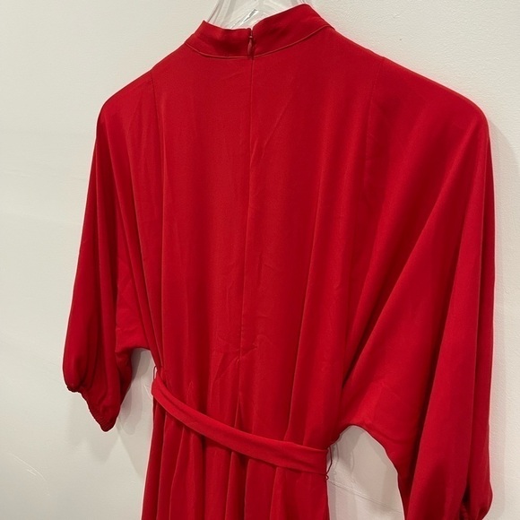 Ann Taylor Mock Neck Belted Pleated Dress Candy Red XS Holiday Christmas Evening - Picture 7 of 9